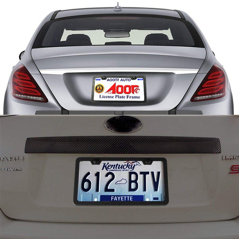 Aootf Carbon Fiber License Plate Frames- Anti Theft Black Aluminum Printed Carbon Patterns for Front Rear Car Tag Holder, with Stainless Steel Mount Hardware Kit- Locking Security Screws Bolts, Caps - Image 5